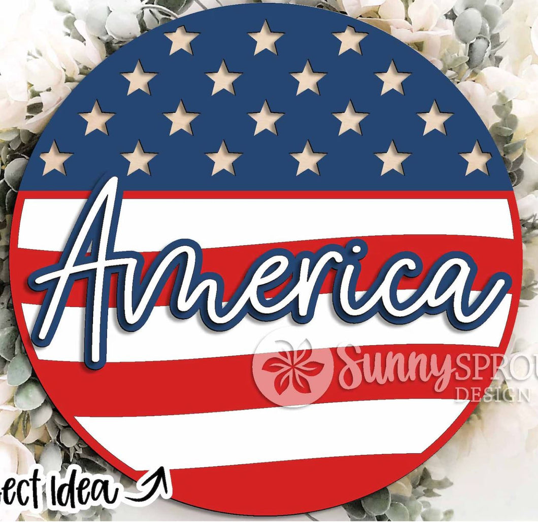 DIY Kit, America with flag Door Hanger