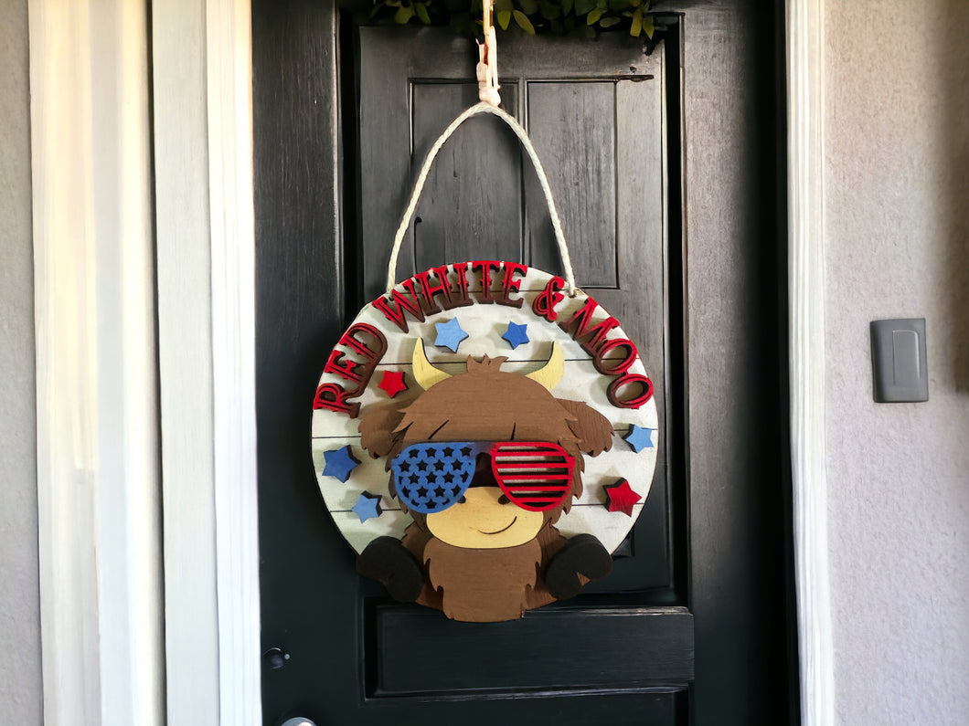 DIY Kit, Red White & Moo, Highland Cow Doorhanger